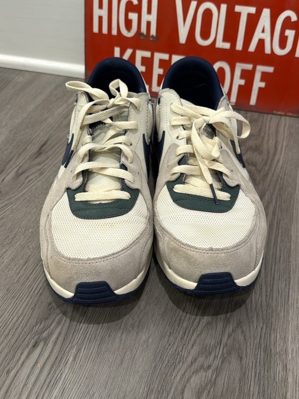 Nike Air Max Excee Men's Neutral Beige and Navy Sneakers - Picture 3 of 7